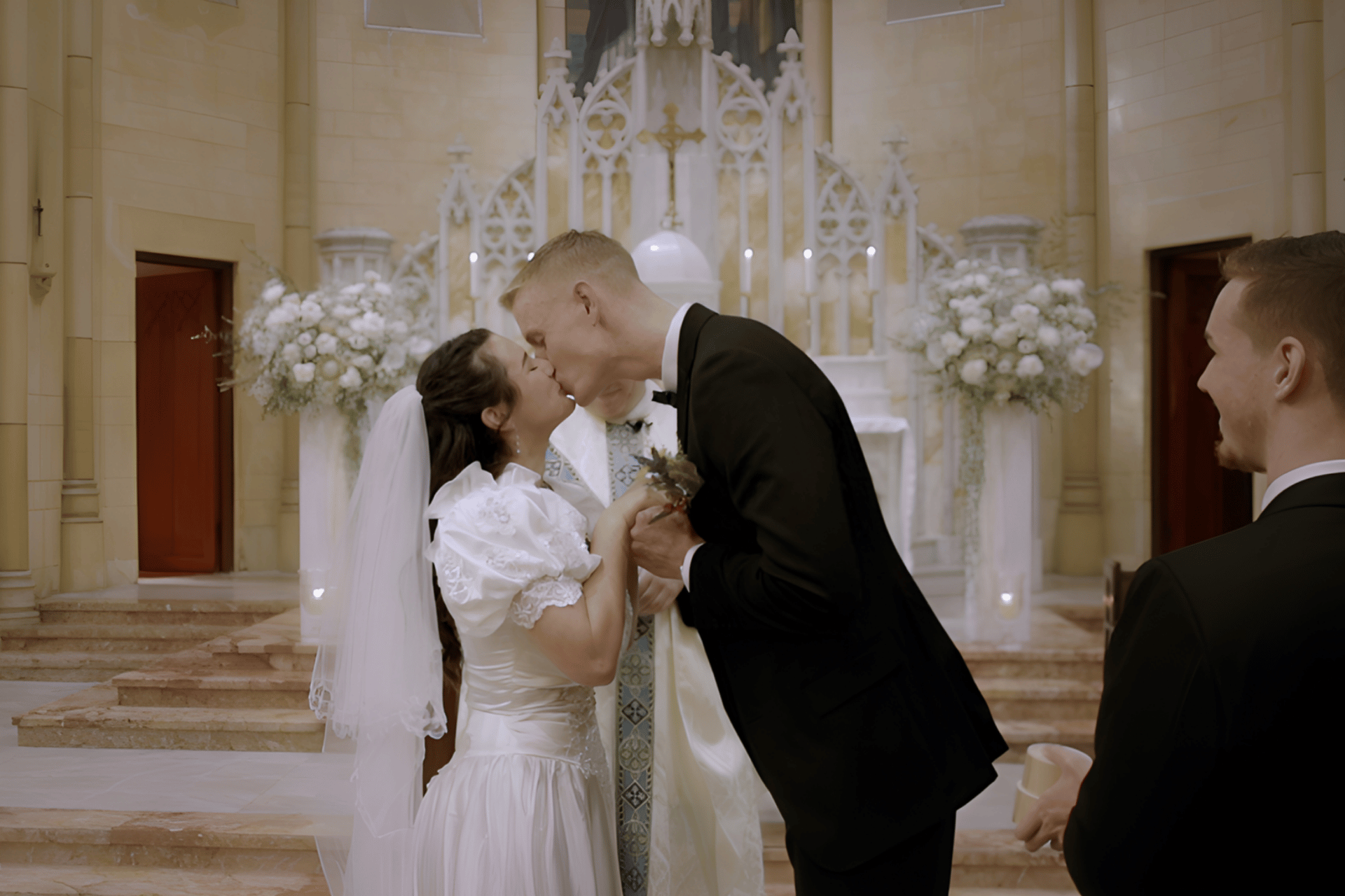 Bride and groom kiss filmed by Perth wedding videographer